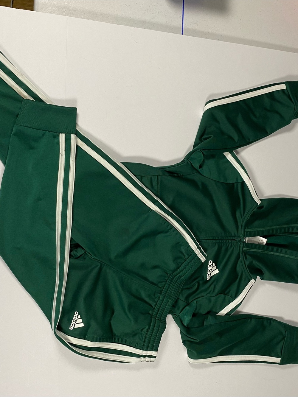 adidas Green Track Suit with White Stripes Pants and Hoodie. Toddler SZ 5